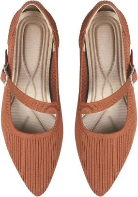 Mary Jane Flats Shoes Women Pointed Toe Ballet Flats Dressy Flats for Women Knit Flats Comfort Breathable Lightweight Washable Flats Shoes