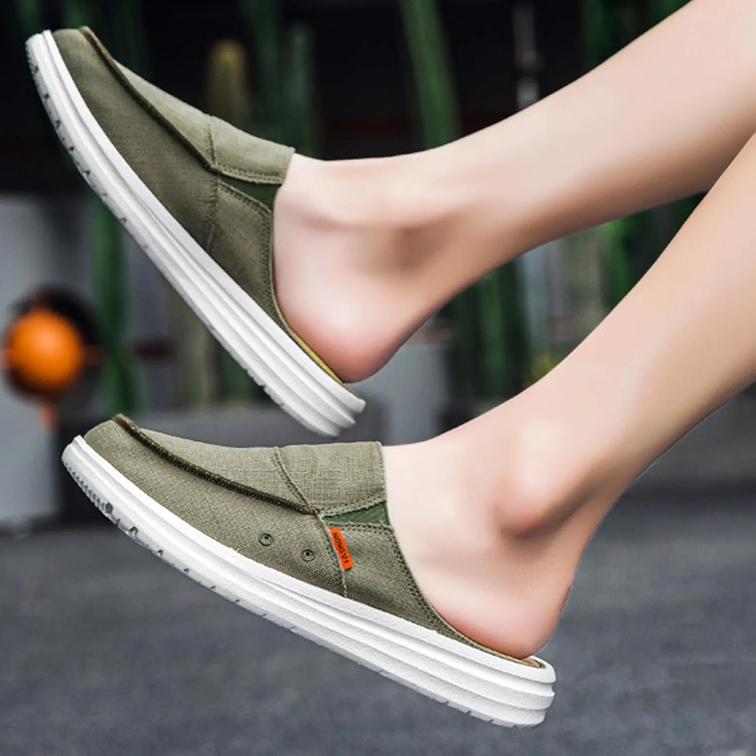 Men's Canvas Comfortable Soft Sole Mule Clogs Fashion Lightweight Breathable Closed Toe Slip On Casual Loafers for Indoor Outdoor Walking Party Work