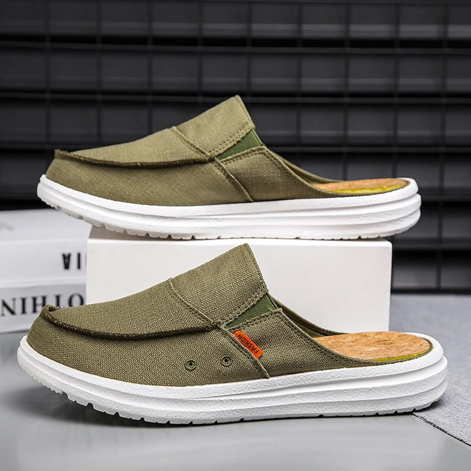 Men's Canvas Comfortable Soft Sole Mule Clogs Fashion Lightweight Breathable Closed Toe Slip On Casual Loafers for Indoor Outdoor Walking Party Work
