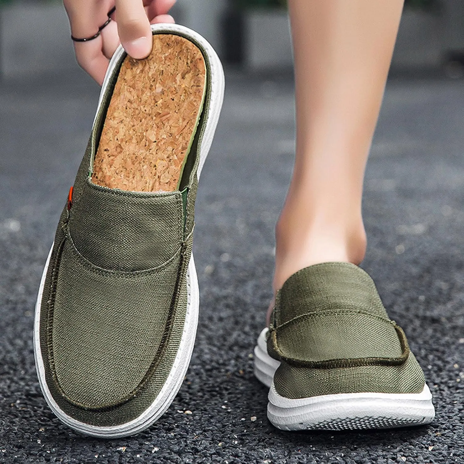 Men's Canvas Comfortable Soft Sole Mule Clogs Fashion Lightweight Breathable Closed Toe Slip On Casual Loafers for Indoor Outdoor Walking Party Work