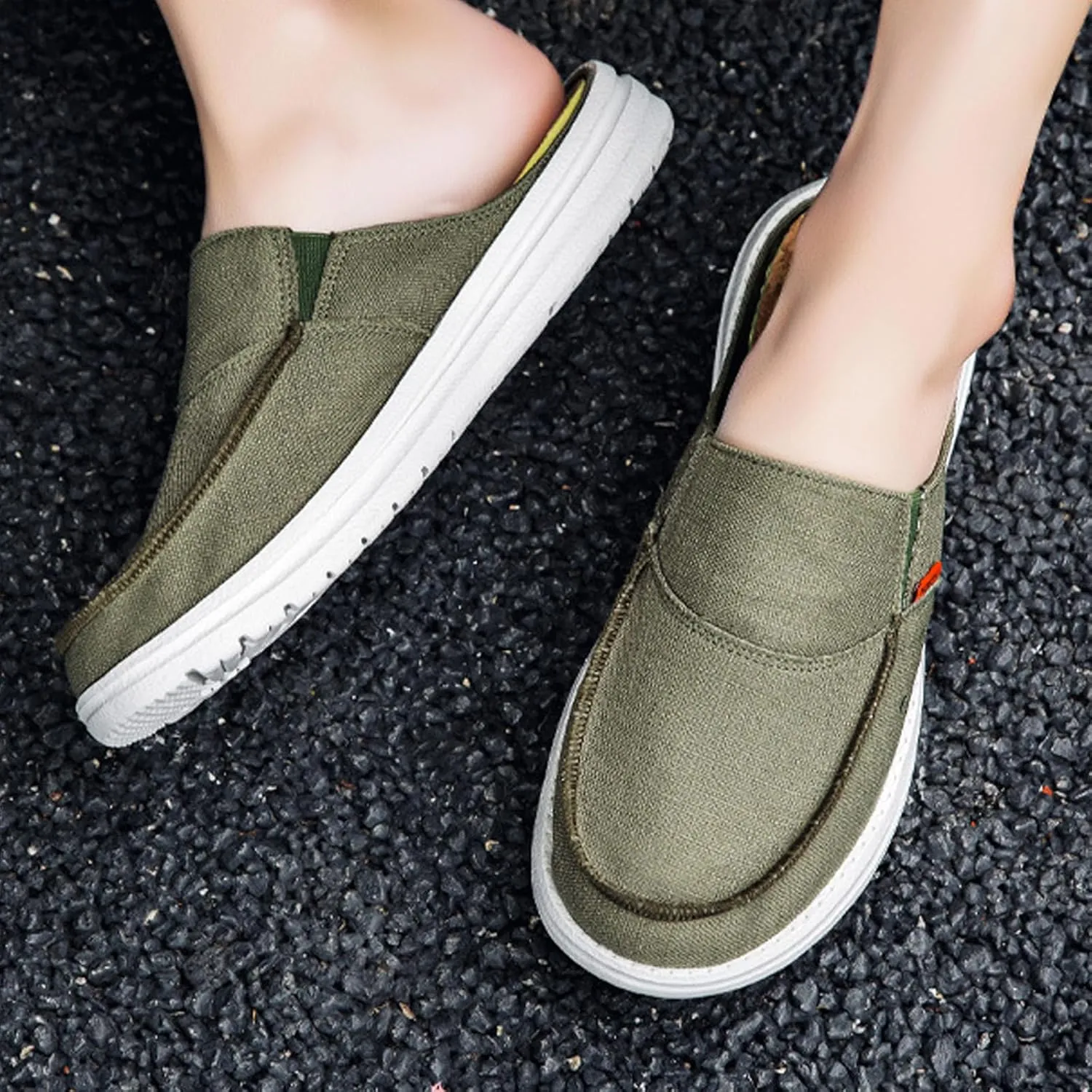 Men's Canvas Comfortable Soft Sole Mule Clogs Fashion Lightweight Breathable Closed Toe Slip On Casual Loafers for Indoor Outdoor Walking Party Work