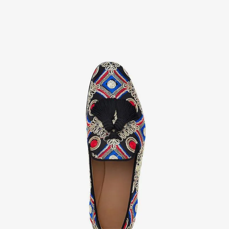 Mens Embroidered Loafers with Tassels