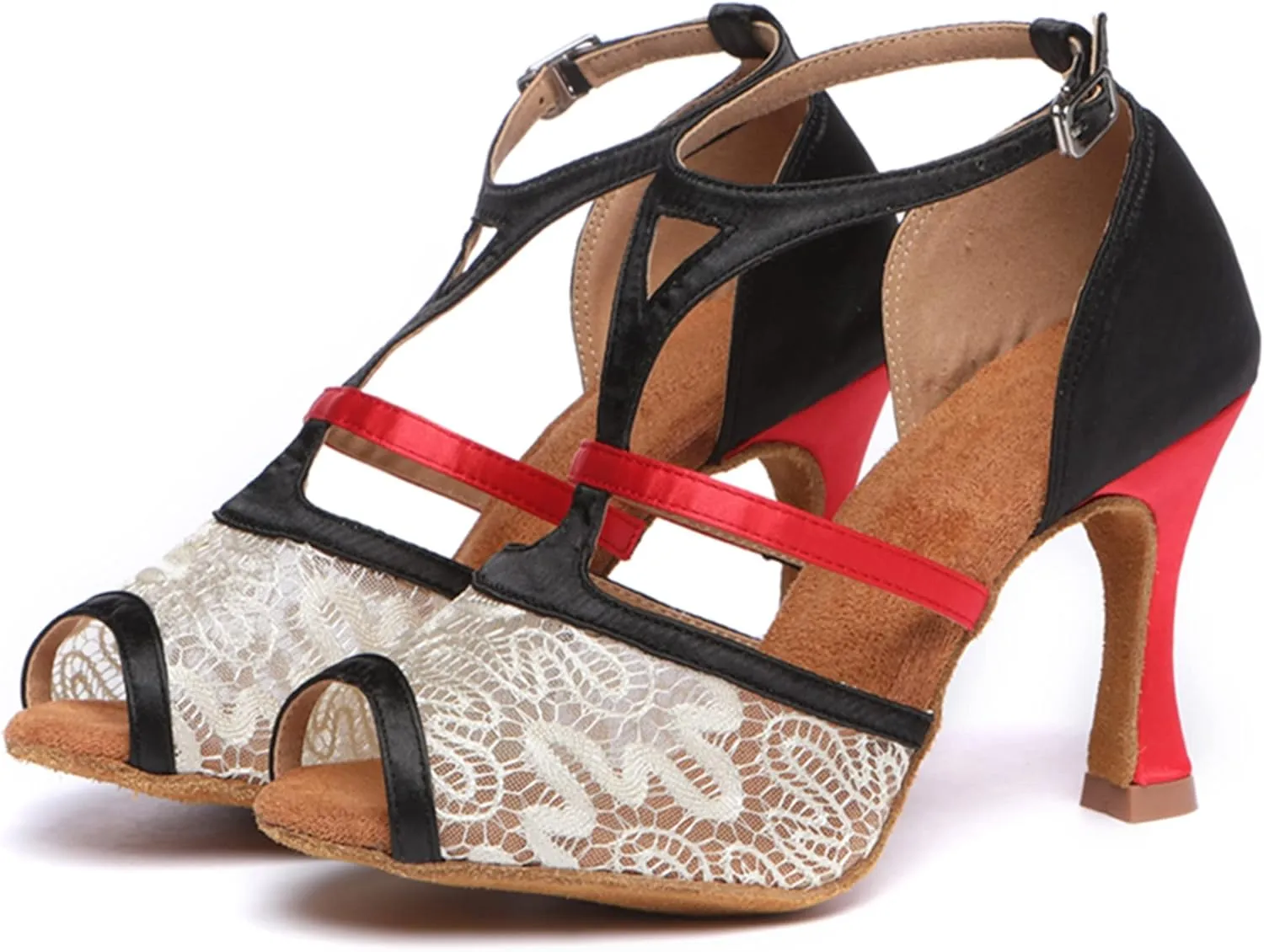 Minishion Dance Shoes with Heels for Women T-Strap Elegant Party Sandals L561