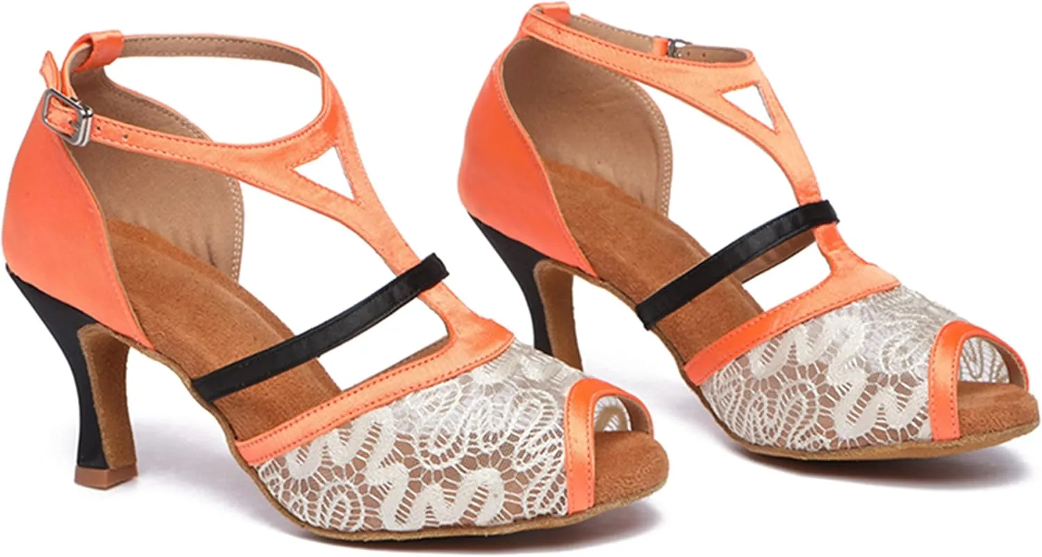 Minishion Dance Shoes with Heels for Women T-Strap Elegant Party Sandals L561
