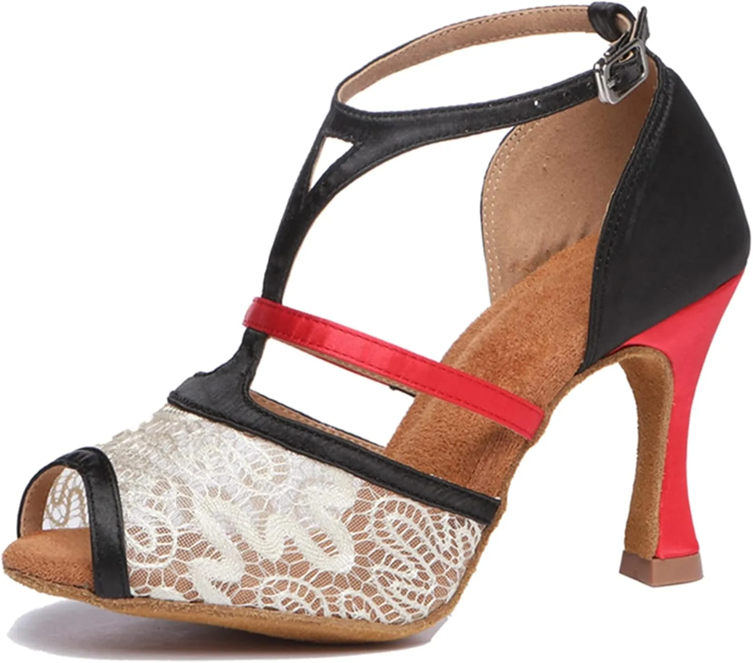 Minishion Dance Shoes with Heels for Women T-Strap Elegant Party Sandals L561
