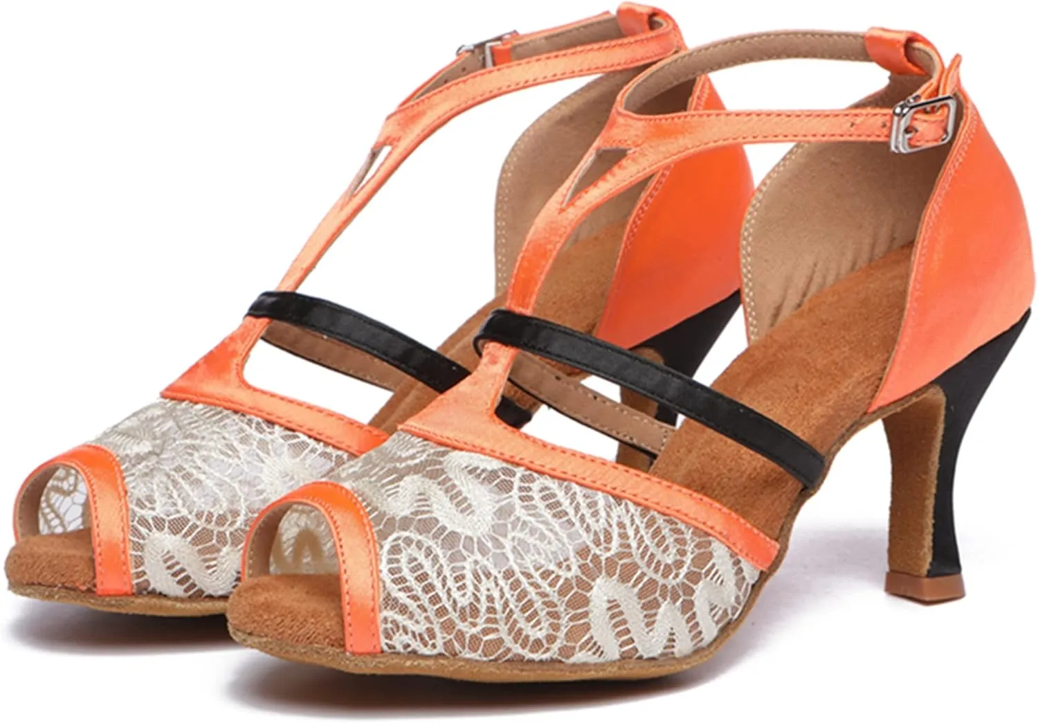 Minishion Dance Shoes with Heels for Women T-Strap Elegant Party Sandals L561