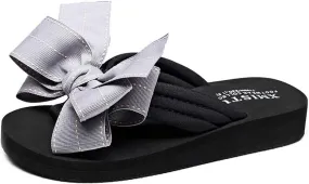 MIOKE Women's Bow Tie Flat Platform Flipflops Summer Fashion Comfort Nonslip Outdoor Beach Thong Sandals