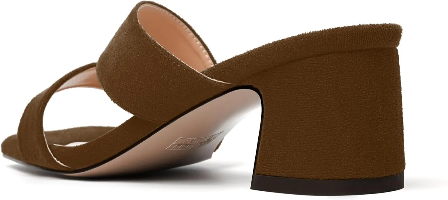 MODENCOCO Womens Dress Slip On Suede Bridal Open Toe Fashion Chunky Low Heel Heeled Sandals 2 Inch