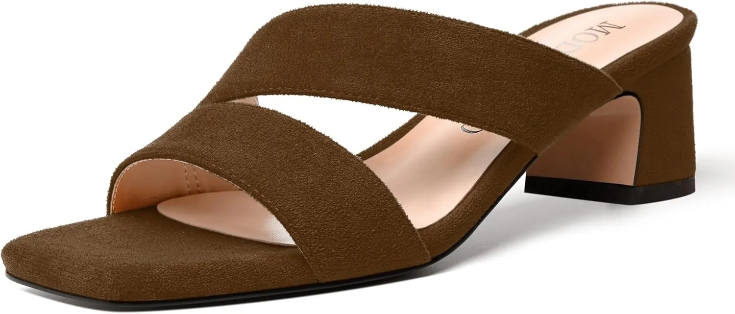 MODENCOCO Womens Dress Slip On Suede Bridal Open Toe Fashion Chunky Low Heel Heeled Sandals 2 Inch