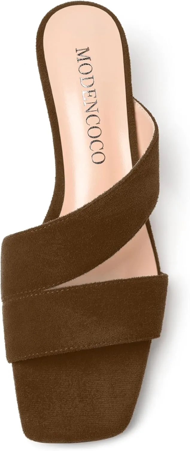 MODENCOCO Womens Dress Slip On Suede Bridal Open Toe Fashion Chunky Low Heel Heeled Sandals 2 Inch