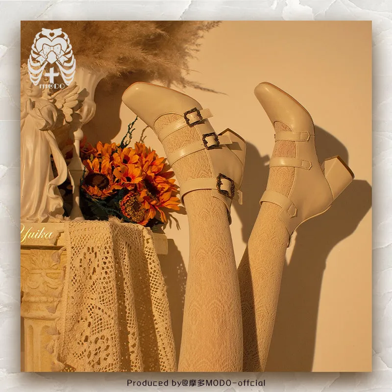 MODO~Vintage Elegant Lolita Three-buckle Mary Janes Shining Shoes