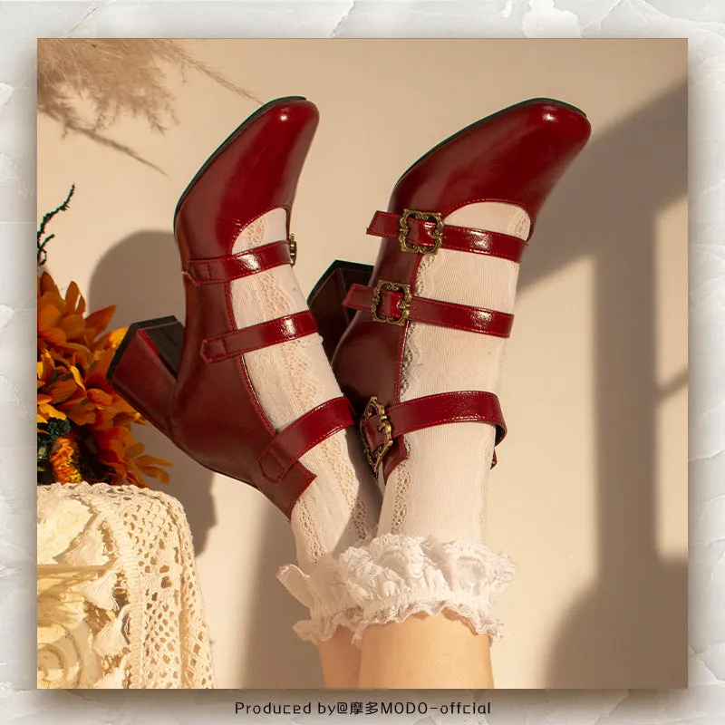 MODO~Vintage Elegant Lolita Three-buckle Mary Janes Shining Shoes