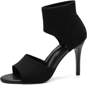 Mousse Fit Women Retro Peep Toe Elegant Stiletto Low Heeled Sandals Breathable Mesh Knit Elastic Design Upper Comfortable Shoes