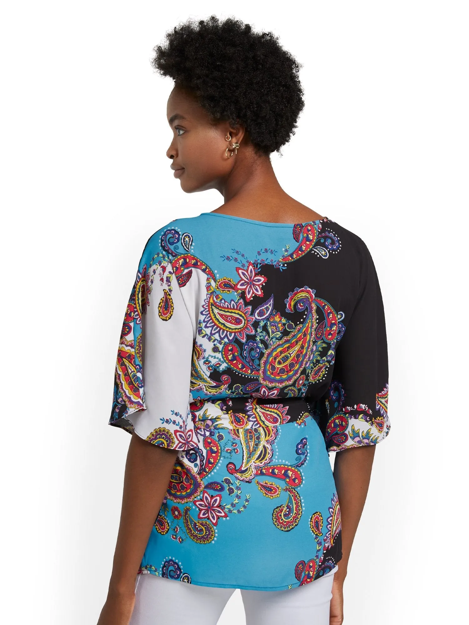 Paisley Tie-Waist Caftan Blouse