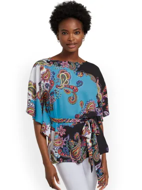 Paisley Tie-Waist Caftan Blouse