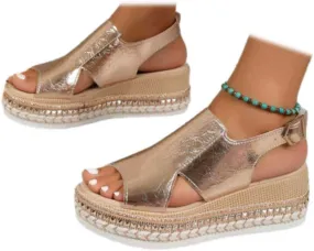 SACFOF Women's Platform Espadrilles Casual Ankle Strap Wedge Sandals Comfortable Dressy Open Toe Buckle Summer Shoes