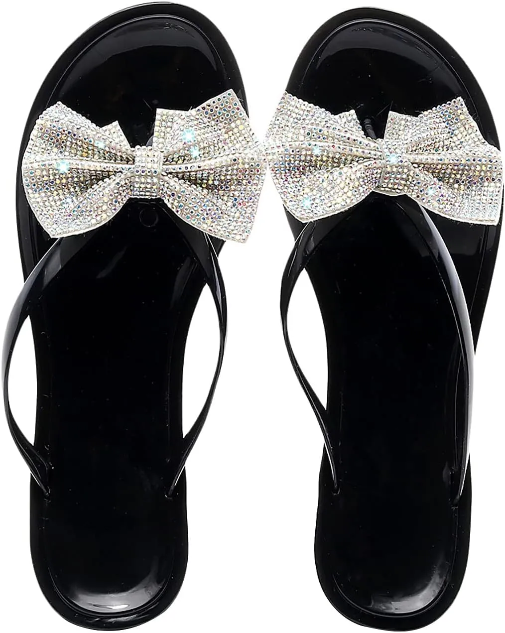 Sparkle Flip Flops Sandals for Women,Fashion Bow Rhinestone Thong Flat Slippers,Summer Casual Flip-Flops Shoes