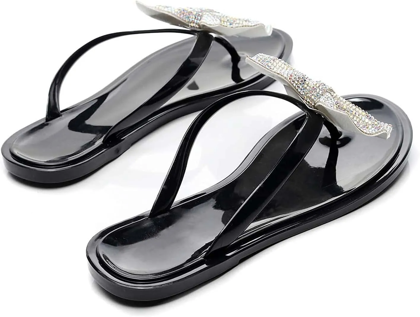 Sparkle Flip Flops Sandals for Women,Fashion Bow Rhinestone Thong Flat Slippers,Summer Casual Flip-Flops Shoes