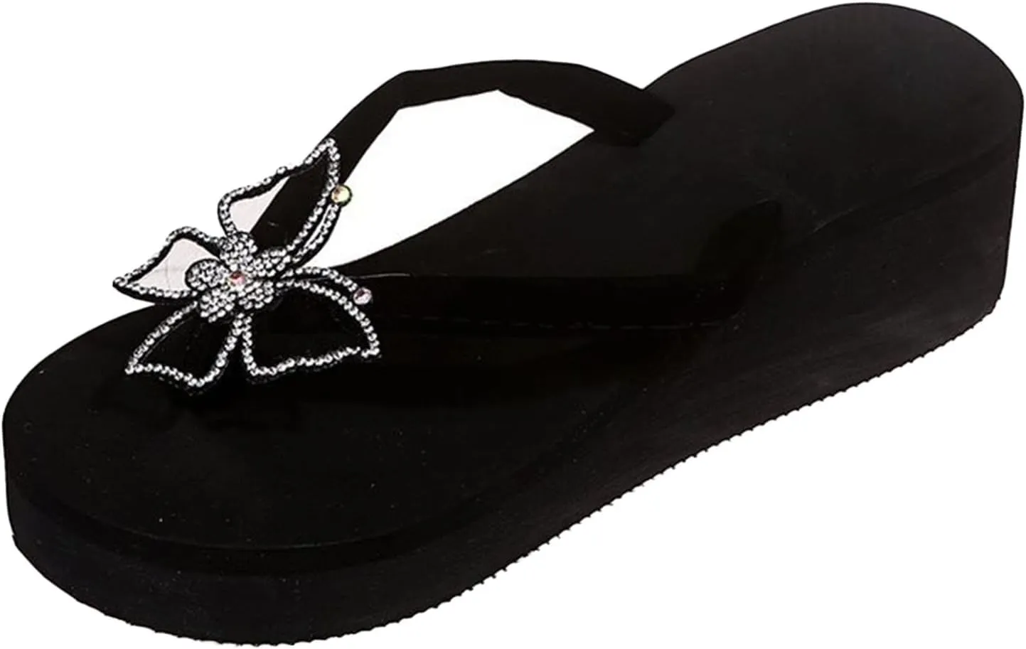 Thong Flip Flops for Women Platform Fashion Rhinestone Butterfly Clip Toe Slip-on Wedges Slipper Summer Comfortable Casual Ladies Beach Shoes