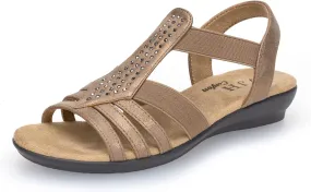 VJH confort Women's Flat Sandals, Comfort Elastic Slip-on Light Weight Slingback Casual Walking Sandals with Rhinestone