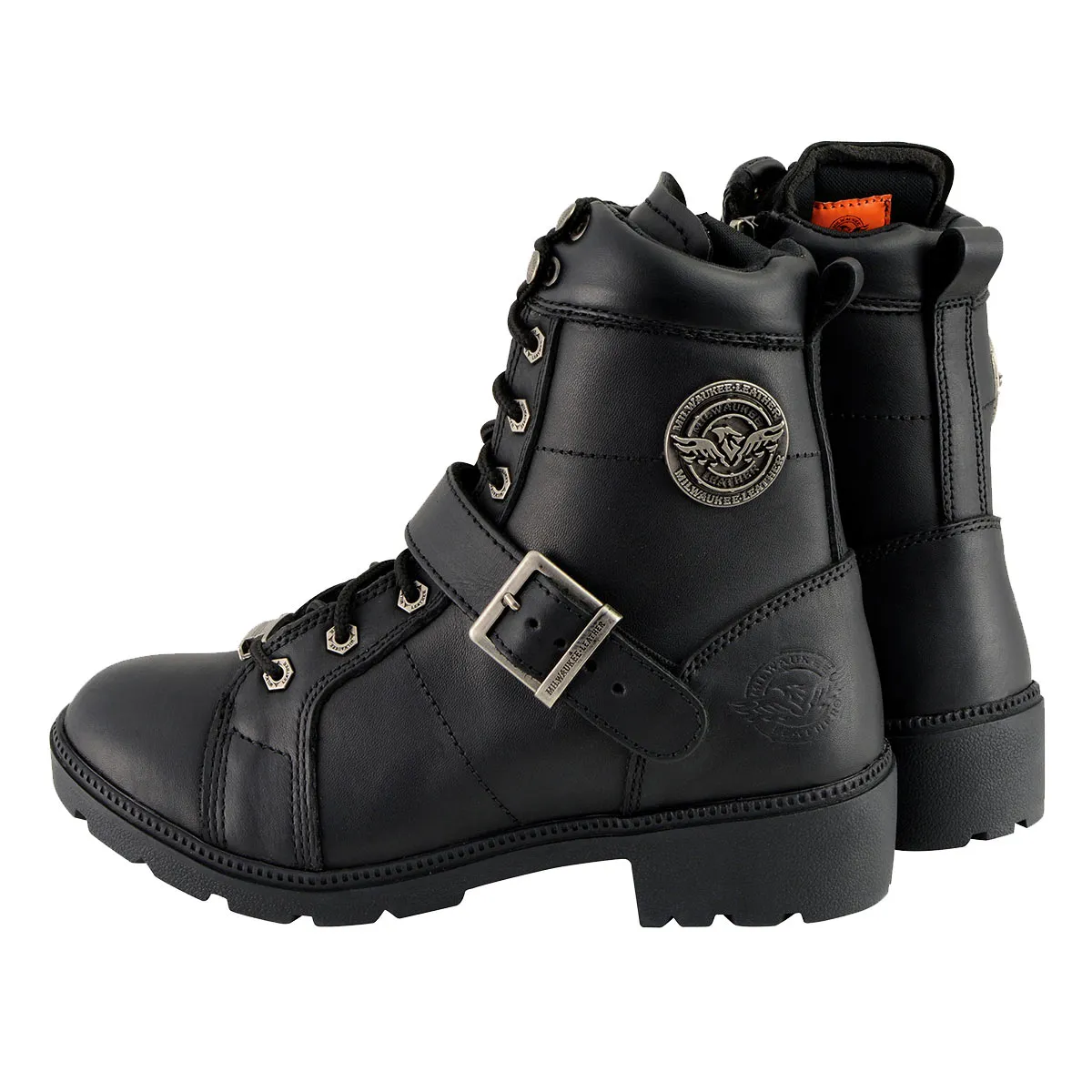 WIDE MBL9325W Women's Wide Width Lace-Up Black Leather Boots with Zippers