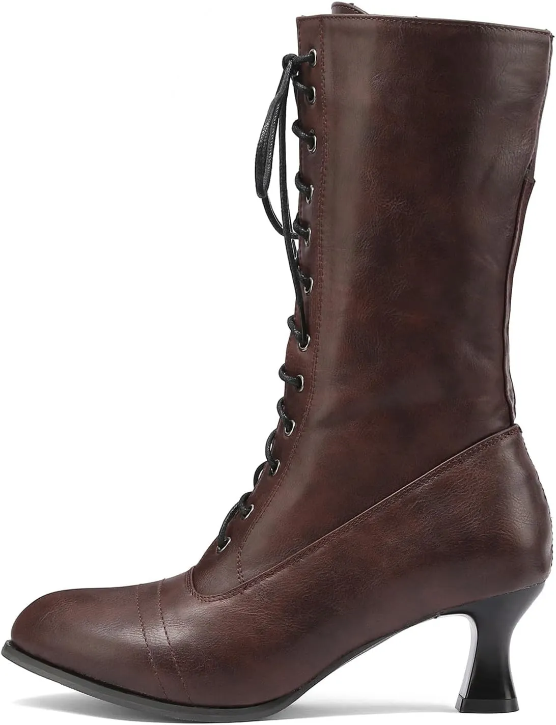 Womens Boots Classic Solid Color Lace Up Winter Boots for Women Warm Durable Leather Mid-Calf Boots