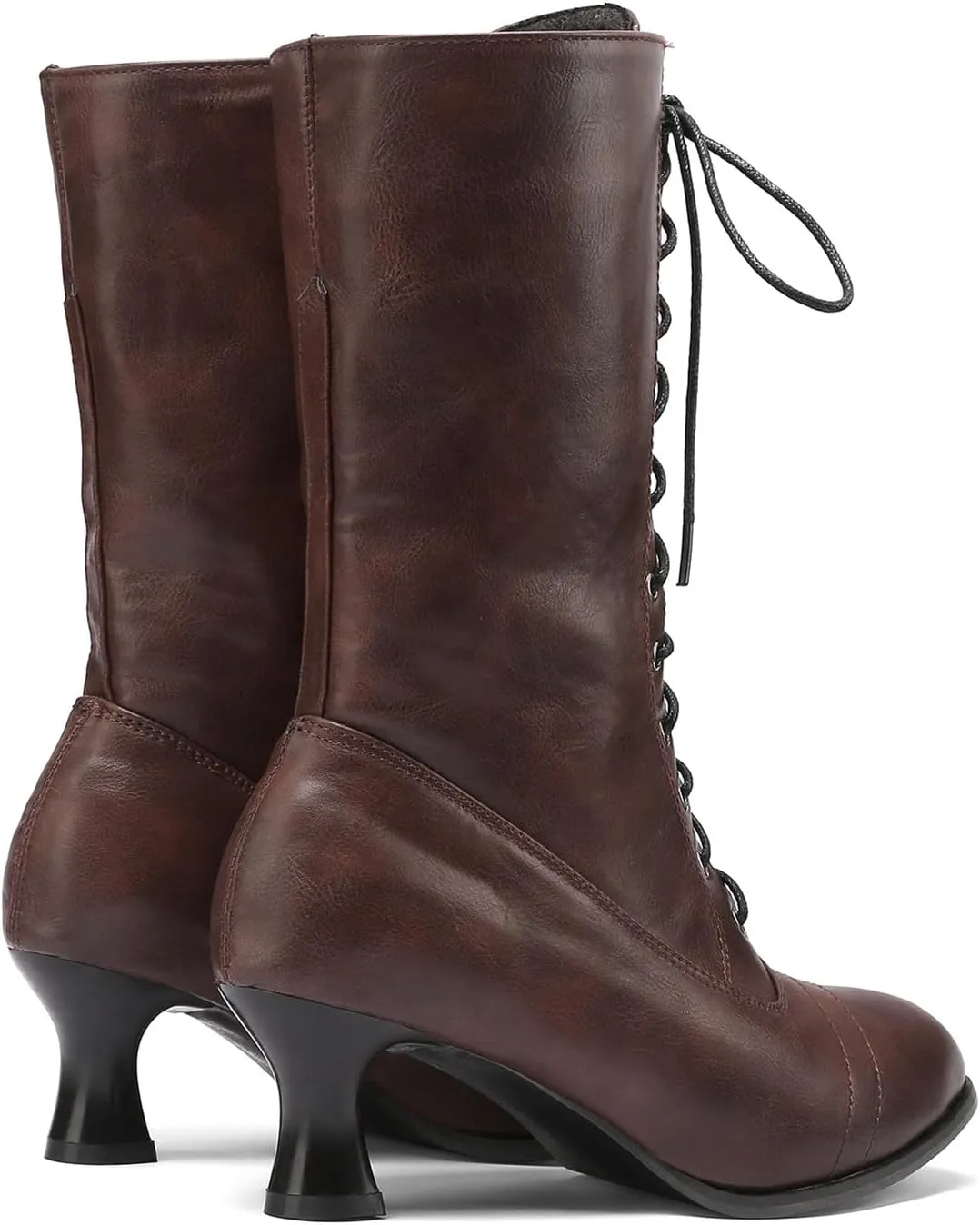 Womens Boots Classic Solid Color Lace Up Winter Boots for Women Warm Durable Leather Mid-Calf Boots