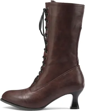 Womens Boots Classic Solid Color Lace Up Winter Boots for Women Warm Durable Leather Mid-Calf Boots