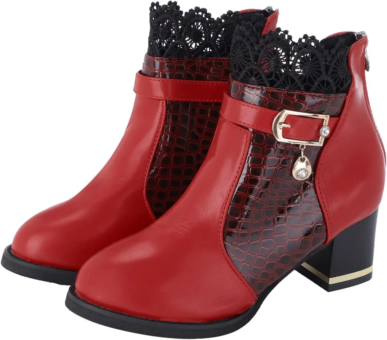 Womens Boots Exquisite Leather Side Zipper Elegant Lace Boots for Women Vintage Round Toe Durable Sole Boots