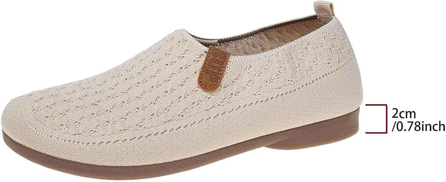 Women's Casual Slip On Shoes Breathable Flat Thick Sole Round Toe Fabric Loafers Comfortable Walking Footwear