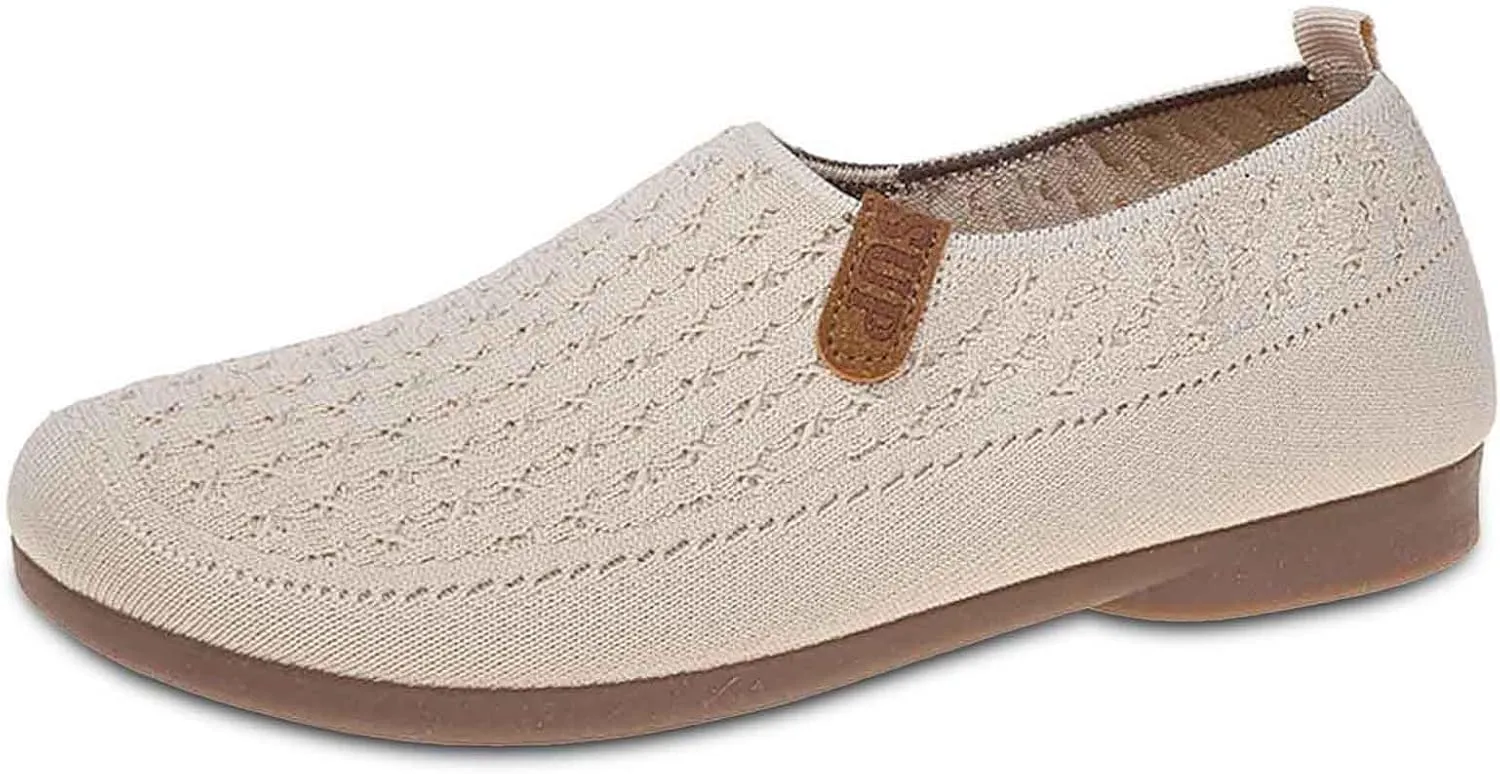 Women's Casual Slip On Shoes Breathable Flat Thick Sole Round Toe Fabric Loafers Comfortable Walking Footwear
