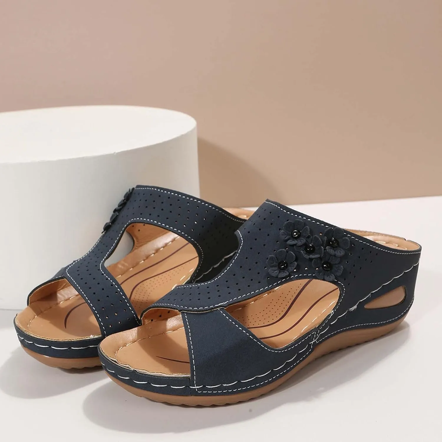 Women's Flat sandals, Comfort Slip-on Elastic ankle strap Slingback Light Weight Casual Walking Sandals Beach Printed Shoes for Women