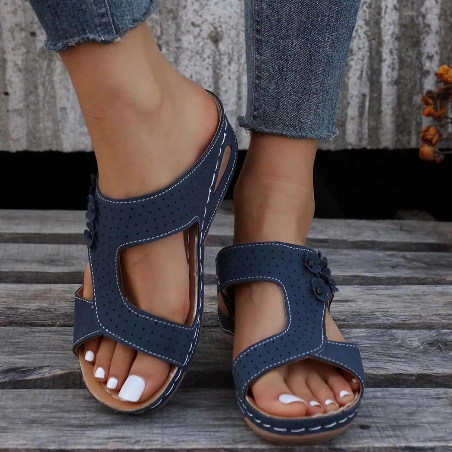 Women's Flat sandals, Comfort Slip-on Elastic ankle strap Slingback Light Weight Casual Walking Sandals Beach Printed Shoes for Women