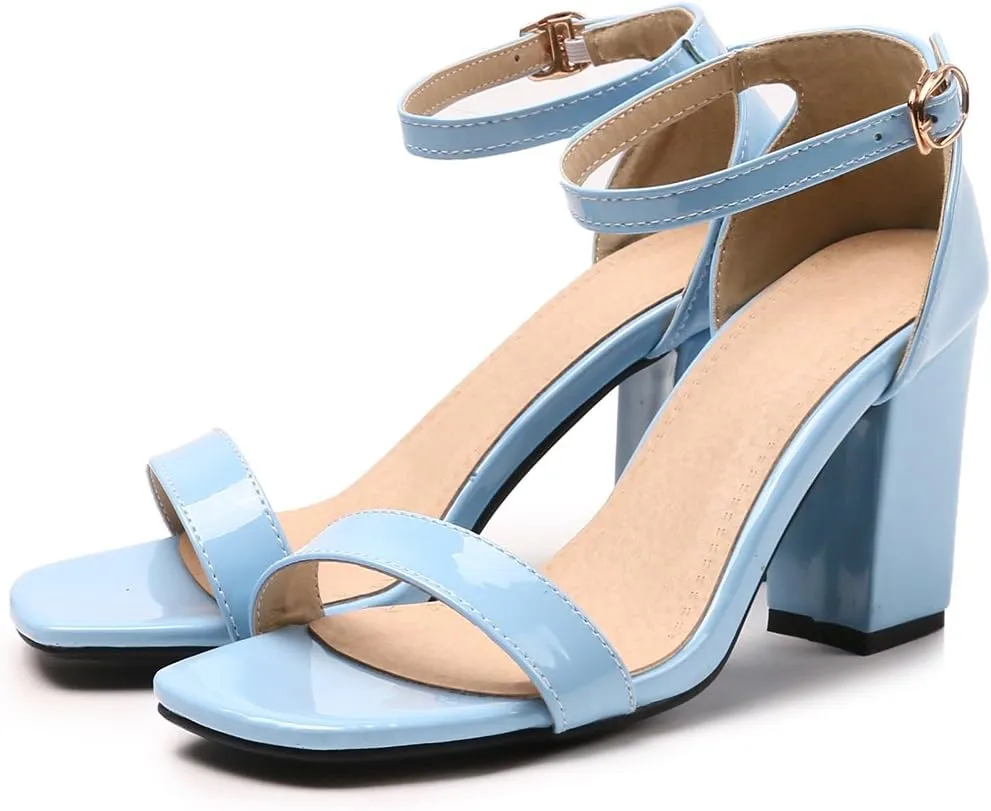 Women's JS45 Light Weight Peep Toe Block Patent-Leather Mid Block Heeled Sandals