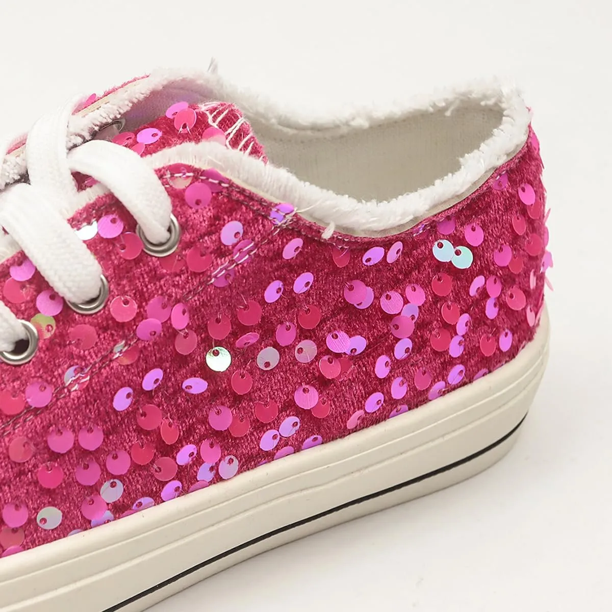 Women's Platform Sneakers – Lightweight Lace-Up Canvas Sneakers with Sequin Embellishment, Anti-Slip Sole & Wear-Resistant Design for Casual & Fall Fashion
