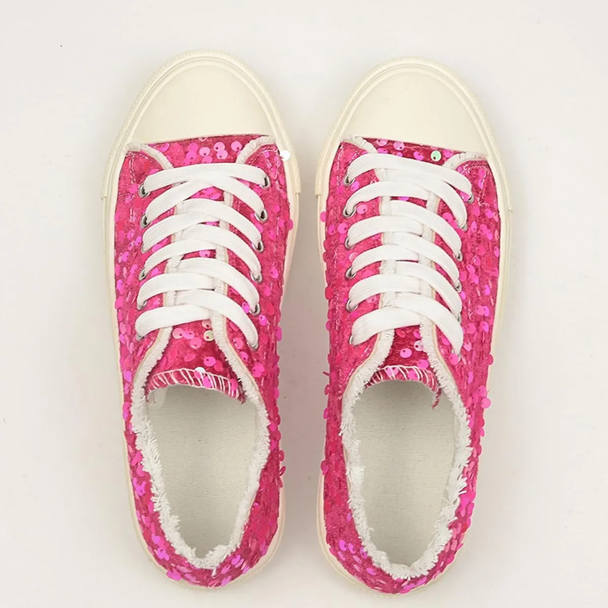Women's Platform Sneakers – Lightweight Lace-Up Canvas Sneakers with Sequin Embellishment, Anti-Slip Sole & Wear-Resistant Design for Casual & Fall Fashion